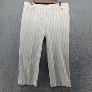 Lafayette 148 Pants Womens Size 14 Ivory Gray Pinstripe Wide Leg‎ Linen Blend